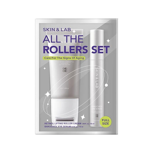 [SKIN&LAB] Anti-aging Rollers Duo Set, includes Bakuchiol Eye and Retinol Lifting Roller, Korean Vegan Skincare Gift Set, Gift for women, Christmas skincare gift set
