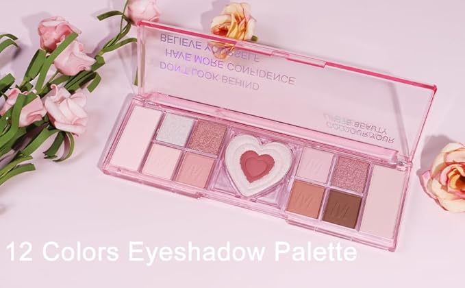 12 Colors Nude Natural Pink Matte Shimmer Eyeshadow Palette for Eye Makeup,High Pigmented Brown Eye Shadow Primers Powder Palet de sombras de ojos