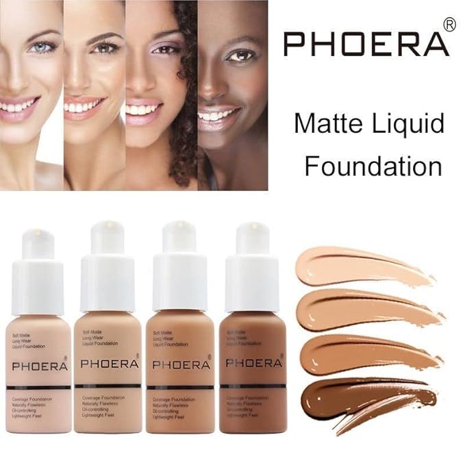 2 Pack PHOERA Foundation, Full Coverage Foundation, Flawless Soft Matte Liquid Foundation Makeup for Women.(103# Warm Peach)