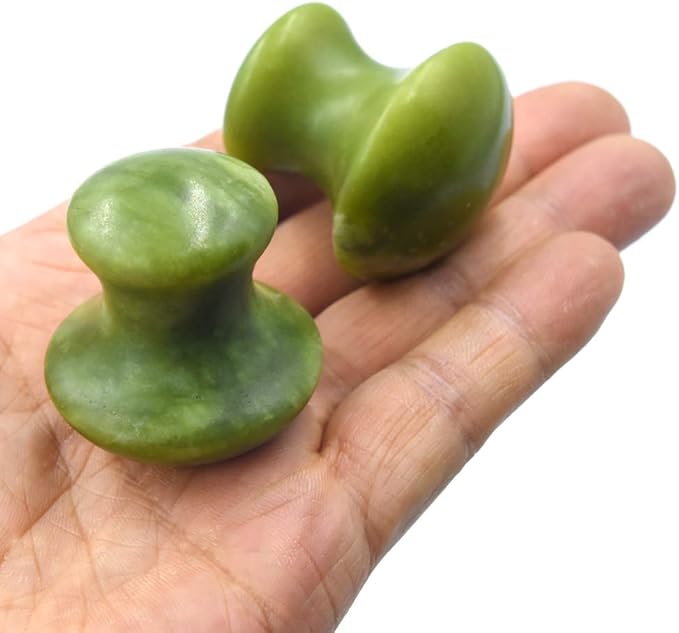 2 Pcs Mushroom Jade Gua Sha Facial Tools, Jade Roller Guasha Massage Green Jade Stone Mushroom Shaped Face Lift Remove Wrinkles Massager for Women Spa, Massage Knobs for Body Relaxing
