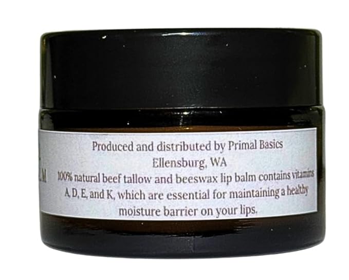 100% Grass Fed Grass Finished Beef Tallow and Beeswax Lip Balm, Face Moisturizer, Body Balm, for Oily, Dry, Sensitive Skin, USA Made