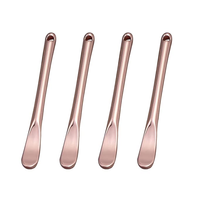4 Pieces Zinc Alloy Makeup Spatula Eye Cream Spoon Beauty Scoop Mini Spoon Makeup Beauty Spoons Mini Cosmetic Skincare Spatula for Cream Lotions, Cylindrical Handle Type, Rose-Gold