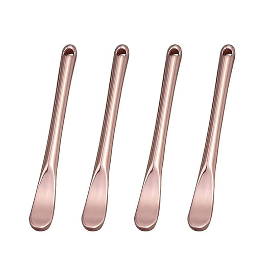 4 Pieces Zinc Alloy Makeup Spatula Eye Cream Spoon Beauty Scoop Mini Spoon Makeup Beauty Spoons Mini Cosmetic Skincare Spatula for Cream Lotions, Cylindrical Handle Type, Rose-Gold