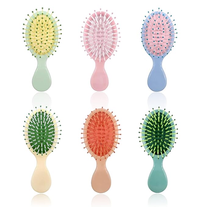 6 Pieces Mini Wet Hair Brush, Travel Detangling Brush, for Most Hair Types, with Ease Knots Without Tears or Breakage, Multicolor