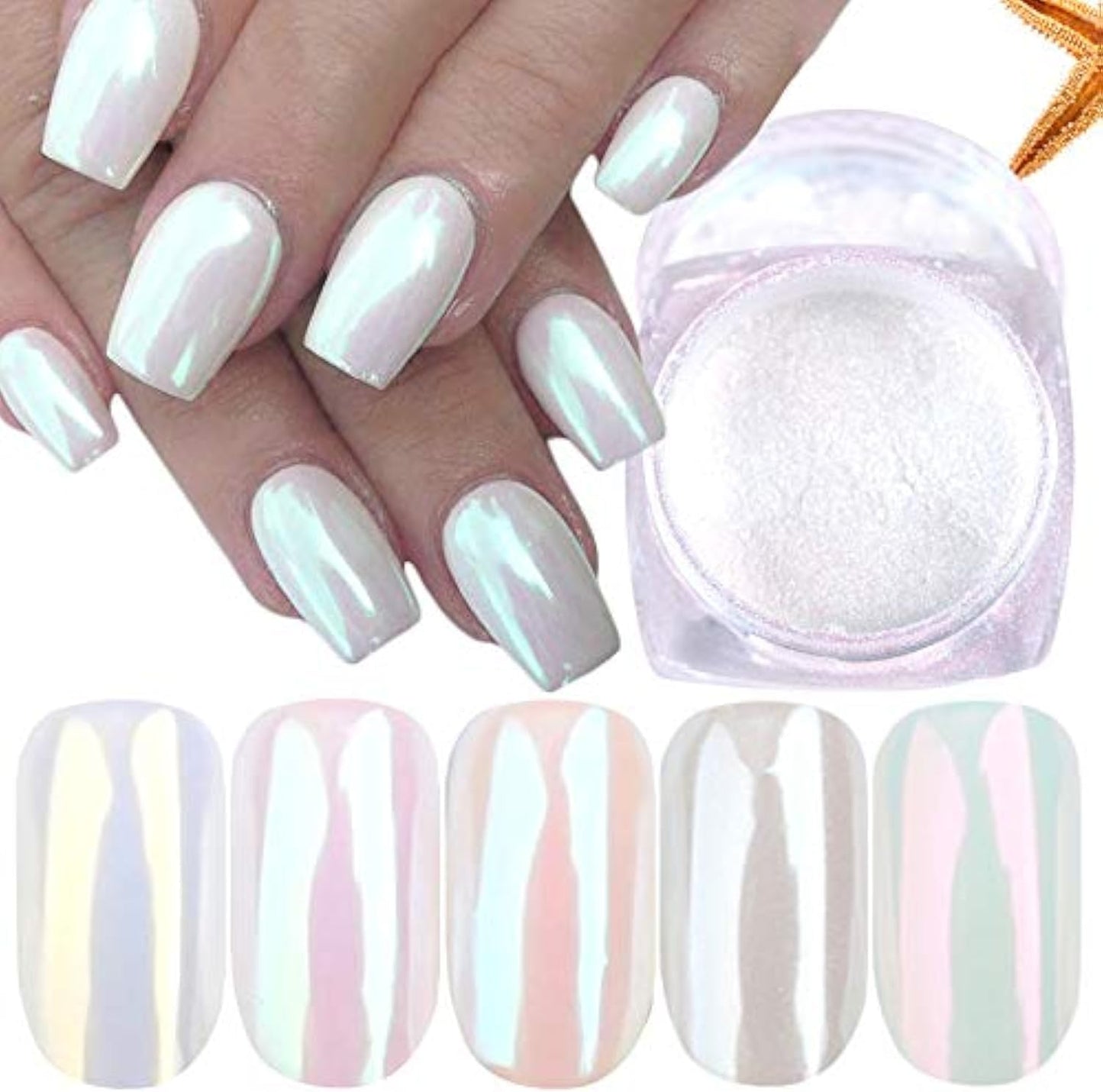 7 Colors Pearl Chrome Nail Powder,Aurora Mermaid Iridescent Powder Set, Metallic Mirror Effect Glitters Pigment for Gel Polish Nail Art Decorations