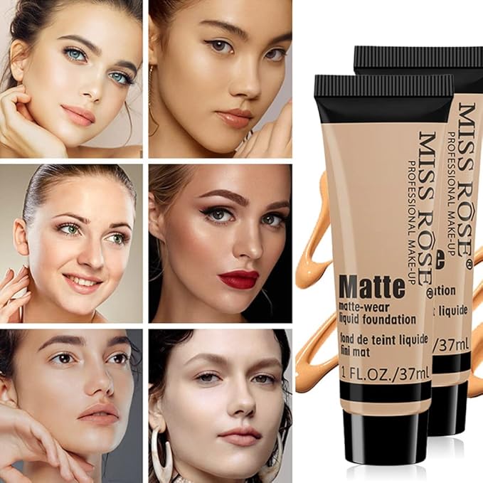 2 Pack Liquid Foundation Cream for Face Makeup,Durable Full Coverage Matte Concealer Make Up,Oil Control & Waterproof Base Primer -1+1 Fl.Oz (BEIGE 7#)