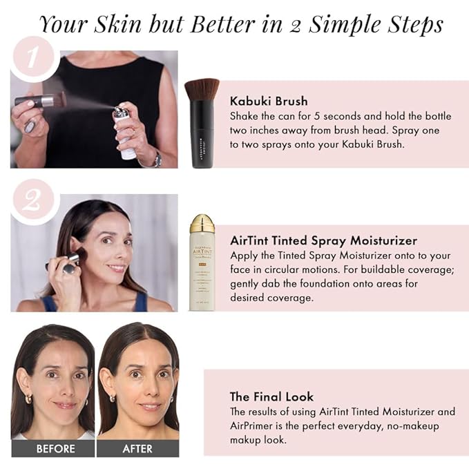 Jerome Alexander MagicMinerals AirTint Tinted Moisturizer AirBrush Spray Light | Tinted Moisturizer Spray with Anti-Aging Ingredients | Warm Medium |2PC