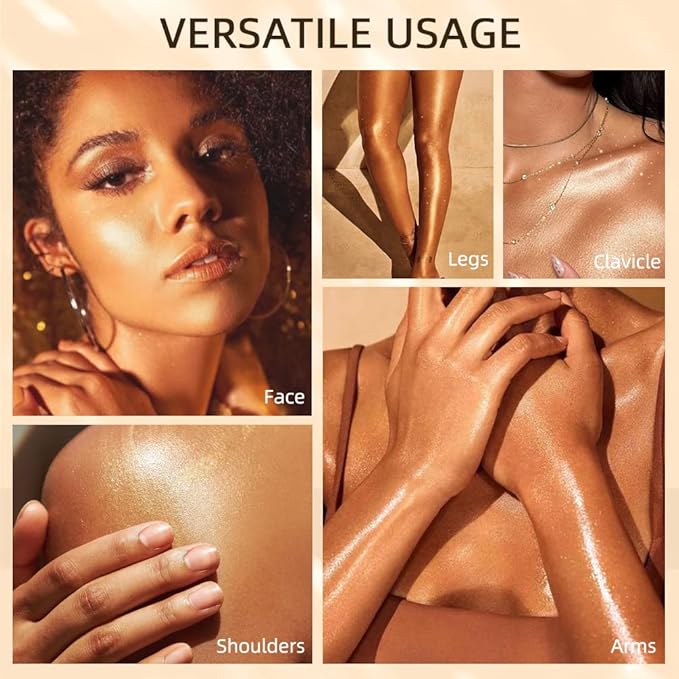 40ml Oil, Shimmery Finish, 2#-Rose Gold, Face & Body Liquid Luminizer, Waterproof Moisturizing Highlighter Makeup, Includes Brush (1.0 Fl Oz, Stick Package, Unisex)