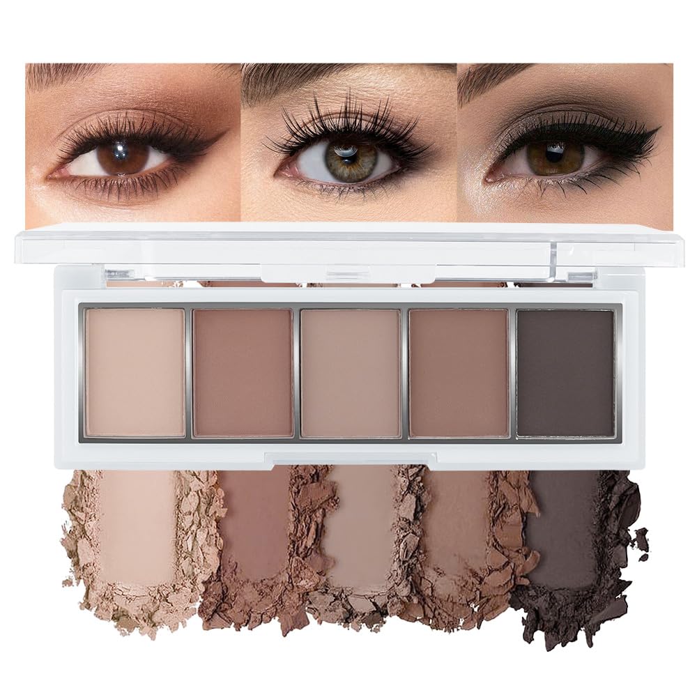5 Color Eye Shadow Palette Makeup, Nude Coffee Brown Dark Brown Black, Velvety Matte Finish, Highly Pigmented Make up Eyeshadow Palette, Long Lasting Waterproof, Neutral Daily Eye Makeup 06#