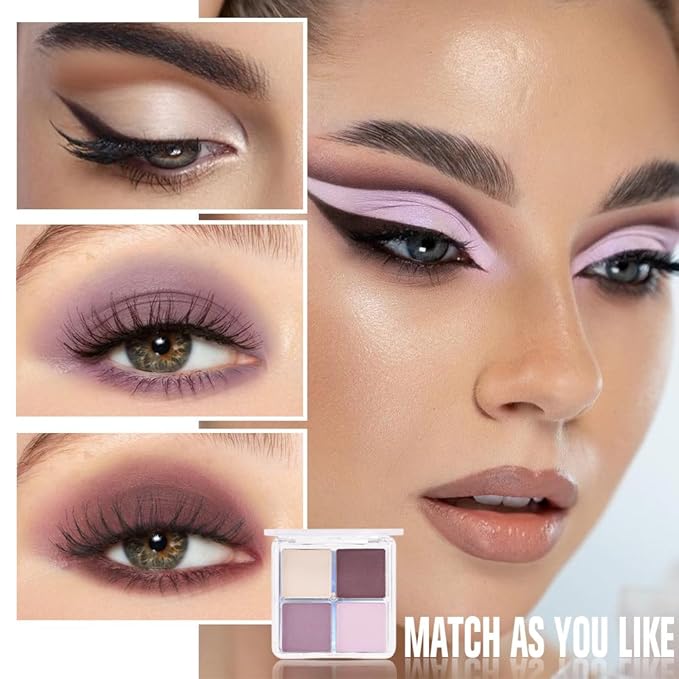 Kaely Powder Eyeshadow Quad, Light Violet Shimmer Eyeshadow Palette Makeup, Neutral Eye Shadow Palette for Older Women Pigmented Waterproof, sombras para ojos, Blendable, Cruelty-free, 02