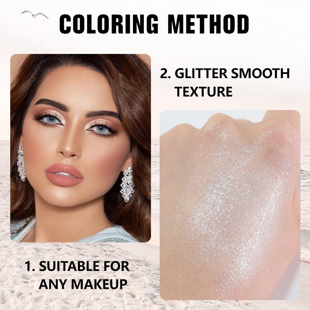 Glittler Single Eye Shadow Palette Makeup, Sheer White Sparkle Shimmer Monochrome Eyeshadow For Old Women, Pigmented Waterproof Sombras Para Ojos, Vegan, Talc, Paraben & Cruelty Free, 02