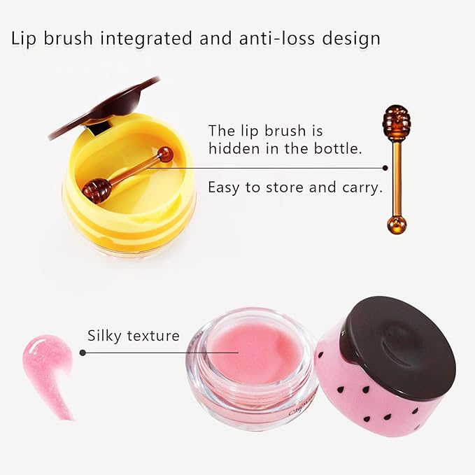 2 PCS Bee Lip Balm Honey Pot, Honey & Apple Lime Sleeping Lip Mask Overnight, Hydrating Prevention Dry and Cracked Lip Scrub, Reduces Lip Lines, Brightening Lip Color