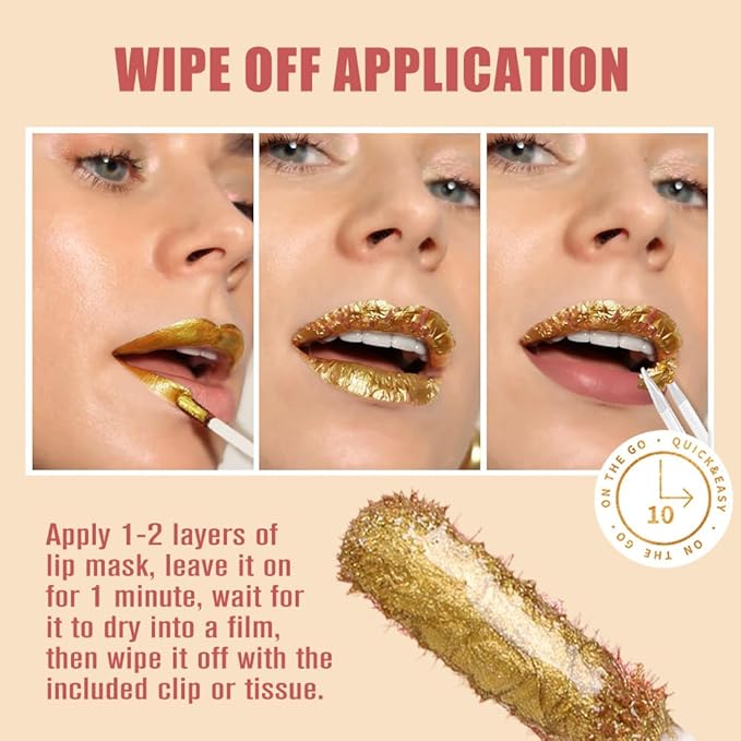 2025 New 24K Gold Liquid Lip Gloss Peel Off Lip Stain Tattoo with Tweezer, Ruby Red Lips Stain Peel Off Masque, Long Lasting Waterproof Lip Tint Stain, Transfer-proof for All Skin Types 03#
