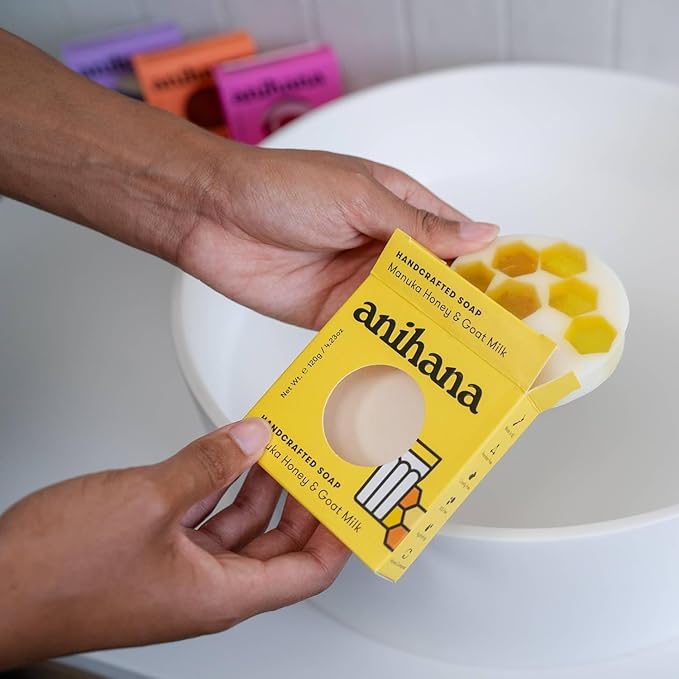 ANIHANA Handcrafted Natural Soap with Coconut Oil, Gentle Cleansing, Paraben Free, Refreshing Manuka Honey & Goat Milk Scent, 4.23 oz