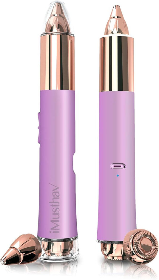2 in 1 Eyebrow and Facial Hair Remover for Women Painless Flawless Electric Razor Epilator Trimmer Shaver with 18K Gold-Plated, USB Rechargeable, 360° LED for Eyebrow and Face Hair Removal