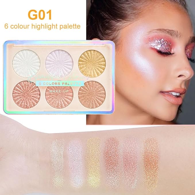 6 Colors Face Highlighter Makeup Palette iluminadores de maquillaje profesional luminizers Cheek Diamond Shimmer Stick Glitter Bronzer and Highlighter Palette makeup illuminators highlighters for face