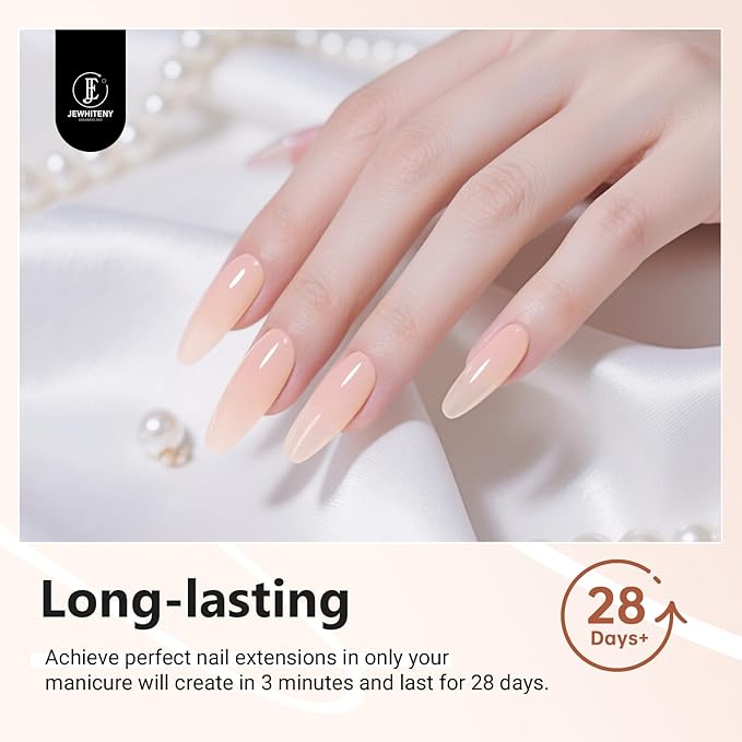 JEWHITENY Poly Extension Gel Nail Set Clear White Pink Poly Nail Gel With Slip Solution Base Coat Top Coat French Manicure for Finger Art and Home DIY Need U V Lamp Curing