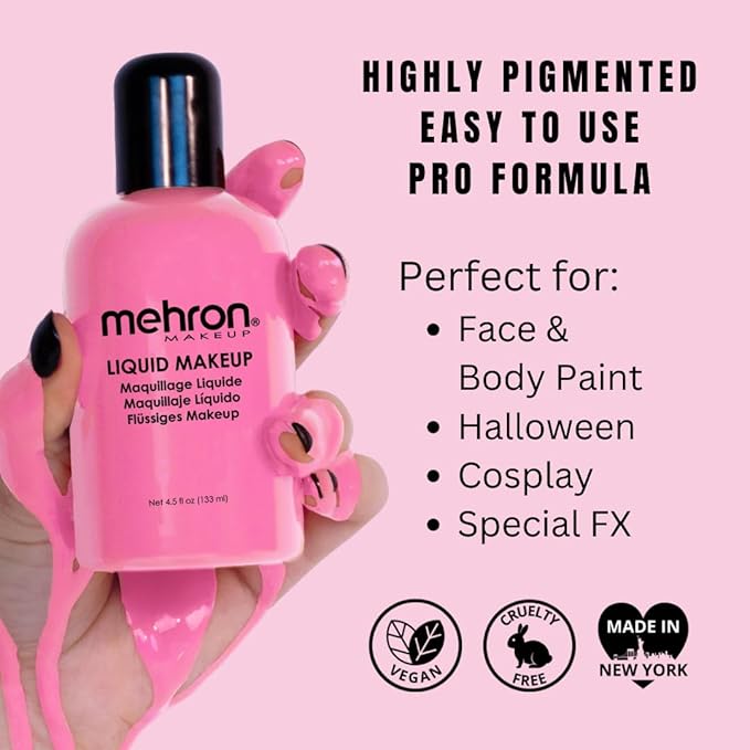 Mehron Makeup Liquid Makeup | Face Paint and Body Paint Perfect for Halloween, Cosplay I Air Brush Compatible 4.5 oz (133 ml) (PINK)