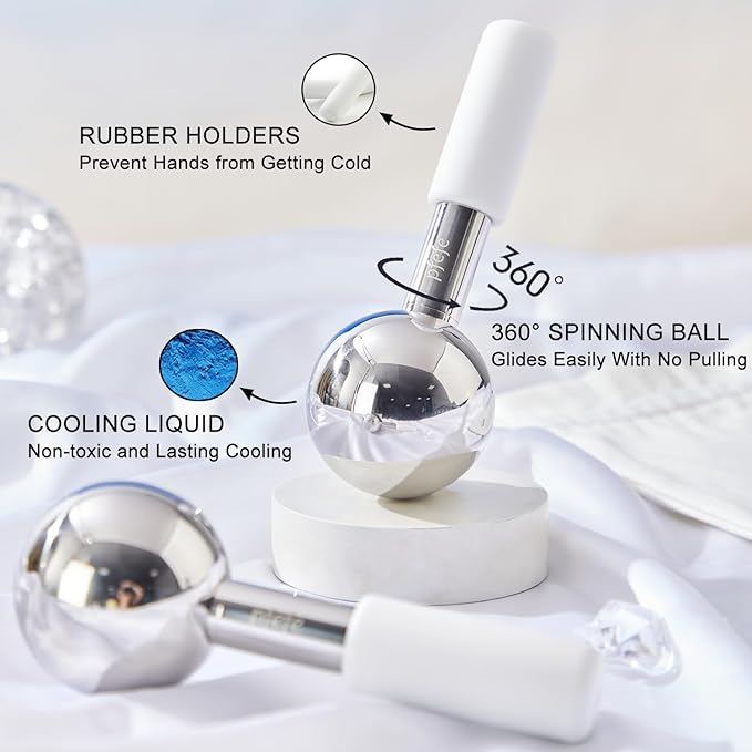 360 Rotating Ice Globes for Face & Eyes, Unbreakable Stainless Steel Cryo Sticks for Beauty Routines, Facials Cold Roller Colling Globes for Puffiness, Wrinkles, Dark Circles, Headaches
