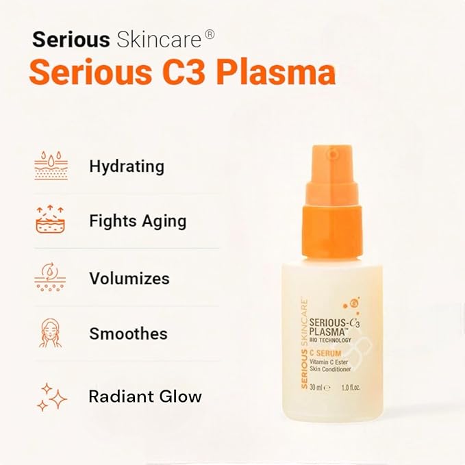 Serious Skincare Vitamin C Anti-Aging Facial Serum with Hydrolyzed Collagen - For Plump, Hydrated Skin - Brightening C3 Plasma Conditioner for Reducing Dark Spots, Fine Lines & Wrinkles 1 Fl Oz