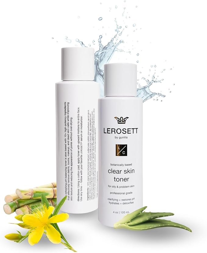LEROSETT Toner for Clear Skin Aloe Vera Based Toner with Glycolic Acid & 10 Calming Botanicals Helps Reduce Irritation, Future Blemishes, Blackheads, and Tightens Pores, Natural, Vegan - 4 oz