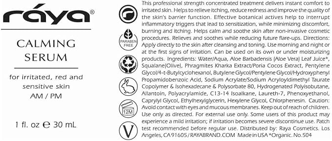 RAYA Calming Serum (504) | Calming Facial Treatment for Irritated and Sensitive Skin | Helps Relieve Inflammation and Reduce Redness