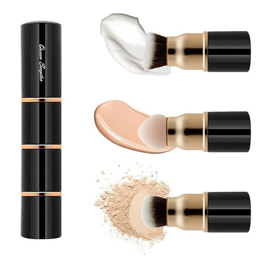 3 in 1 Professional Liquid foundation Makeup Brush Set Kabuki Face Blush Foudation Brush Powder Sponge for Powder/Liquid/Cream Travel Cosmetics Makeup Brushes with Cap