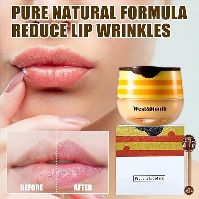 2PCS Bee Balm Lip Balm Honey Pot & Strawberry Sleeping Lip Mask, Propolis Moisturizing Honey Lip Mask Lip Balm, Hydrating & Prevention Dry and Cracked Lip Scrubs Exfoliator, Winter Lip Care Products