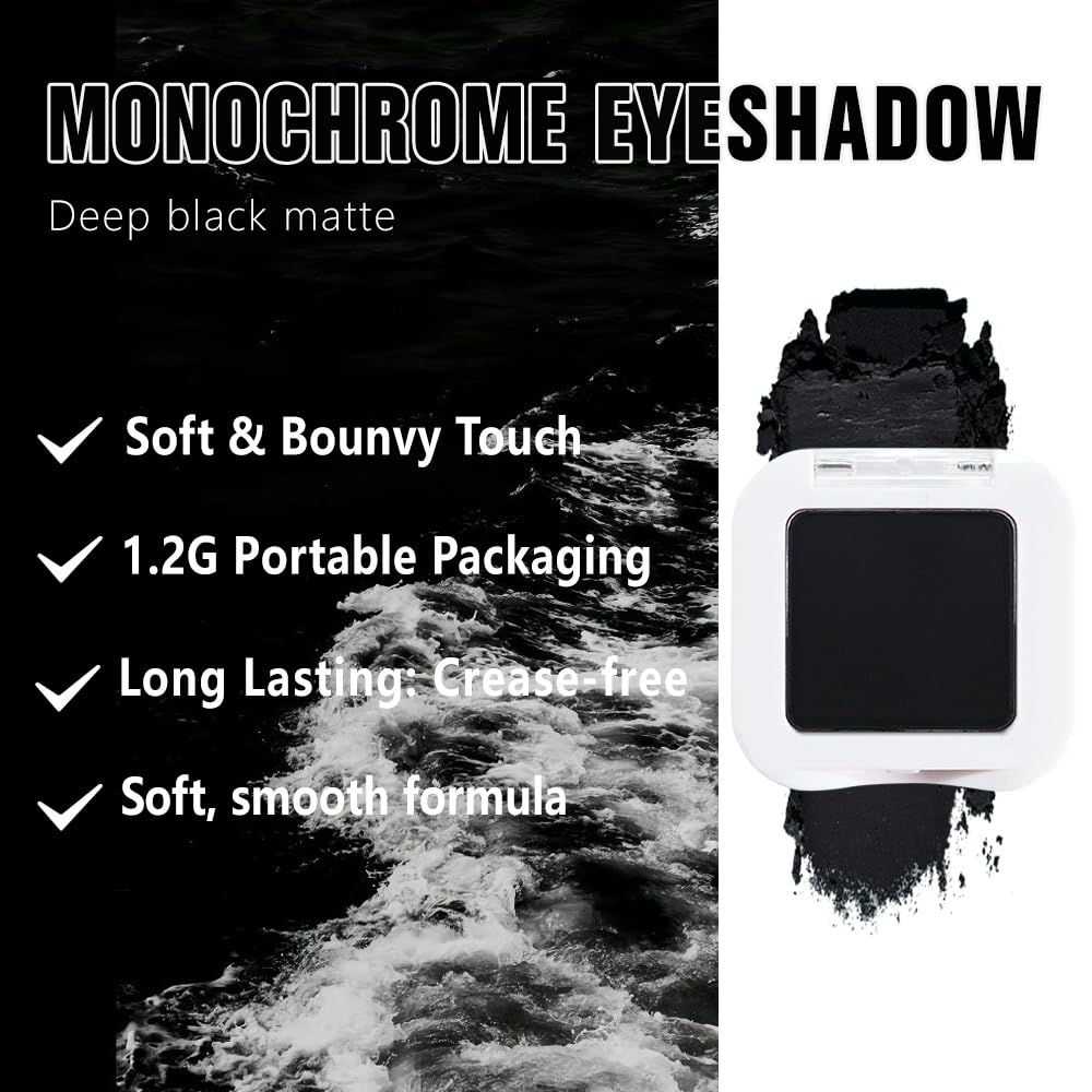Matte Single Eye Shadow Palette Makeup, Deep Dark Black Monochrome Eyeshadow For Old Women, Mini Single Pressed Pigmented Waterproof Sombras Para Ojos, Vegan, Talc, Paraben&Cruelty Free, 04