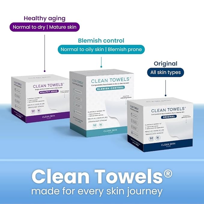 Clean Skin Club Clean Towels XL™, 100% USDA Biobased Dermatologist Approved Face Towel, Disposable Clinically Tested Face Towelette, Facial Washcloth, Makeup Remover Dry Wipes, 300 ct, 6 pack
