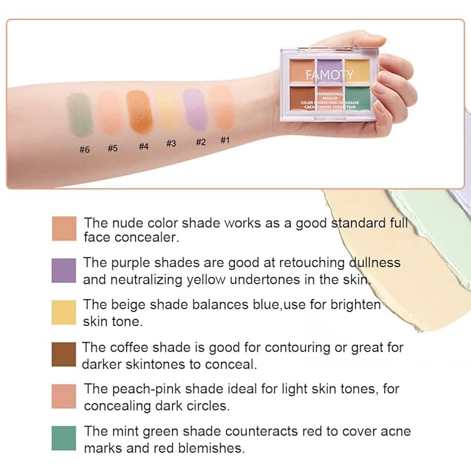 6 Color Correcting Concealer Palette With Concealer Brush, Tattoo Concealer, Cream Contouring Makeup Kit, Corrects Dark Circles Red Marks Scars Light Mediumor creamy concealer A1