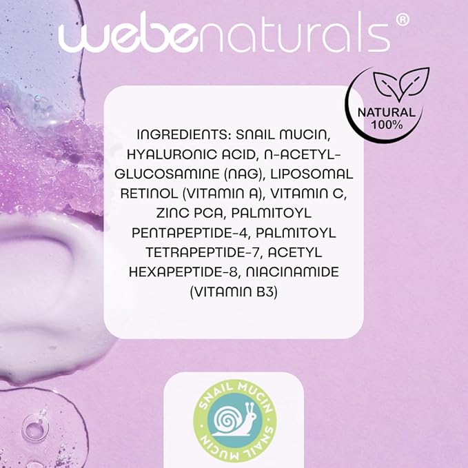 WEBE Naturals Snail Mucin Retinol 1.5% Radiant Renewal Serum | Niacinamide 5%, Vitamin C, Peptide Booster, Hyaluronic Acid & Zinc PCA | Anti-Aging Plumping Intense Moisture Lock, Glowing Smooth Skin