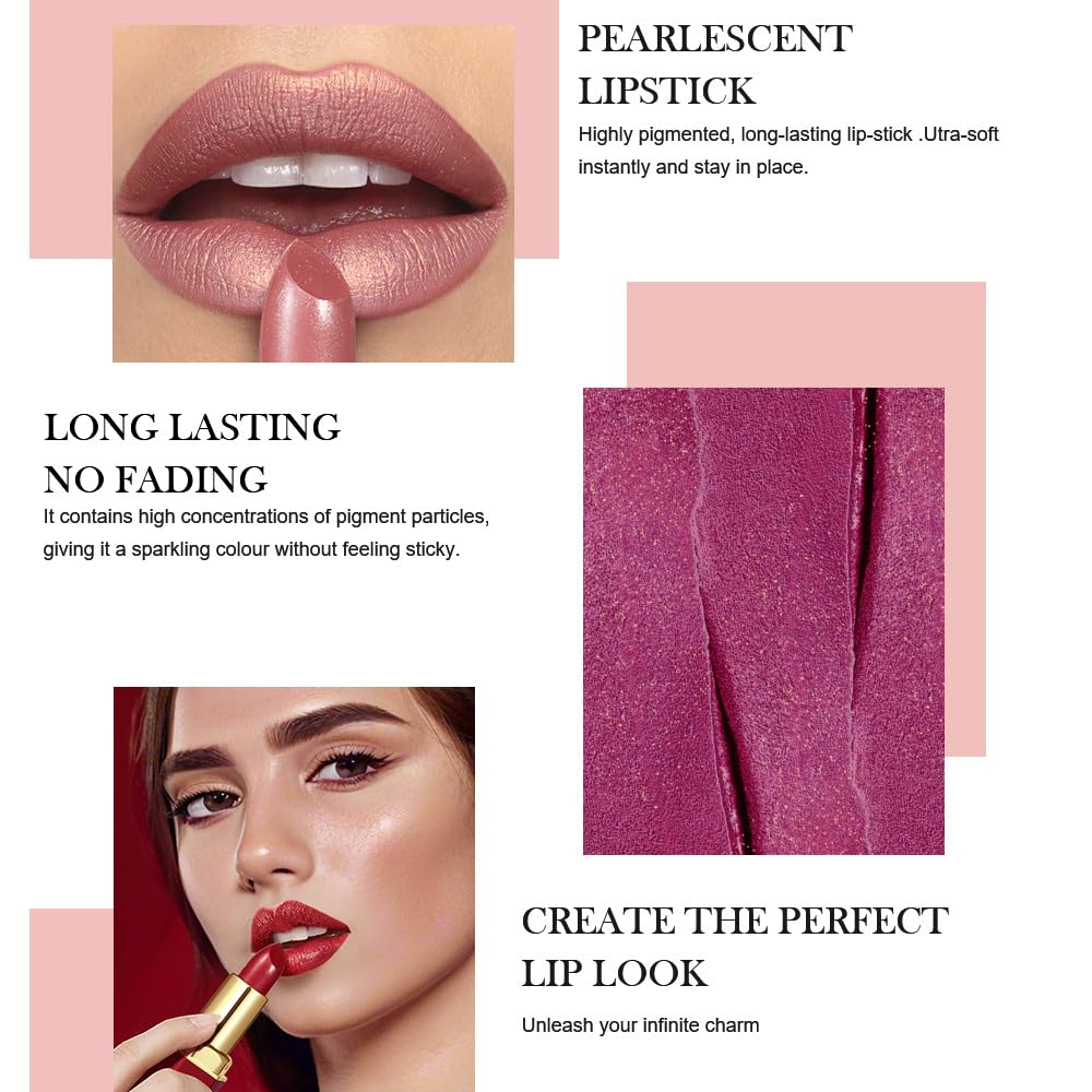 3Pcs Nude Pink Metallic Lipstick Lip Gloss for Women Set,Lightweight Shimmer Frosted Long Lasting Lipstick,Glitter Lip Stain Waterproof Smudge Proof 24 Hour Full Coverage Lip Makeup,Vegan（07,08,09)