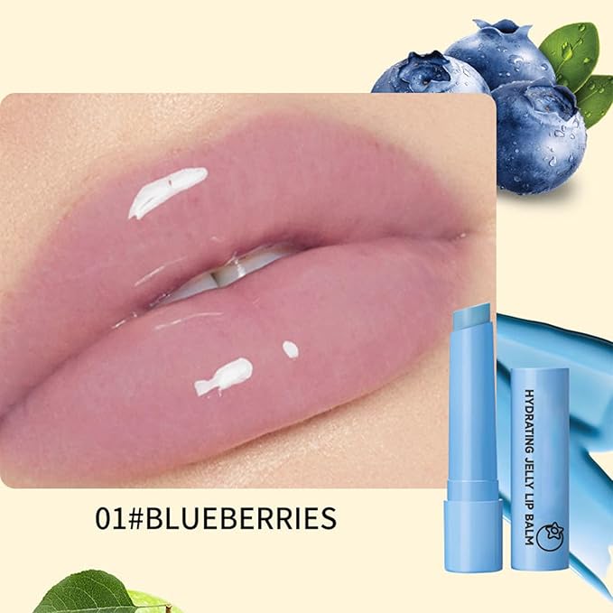 4 Colors Hydrating Jelly Lip Balm,Instantly Hydrate Lips Tinted Moisturizing Lip Balm For Dry Lips,Conditioning & Nourishing Lip Care Lip Moisturizer Fruit Lip Oil Jelly Lipstick (Blueberry)