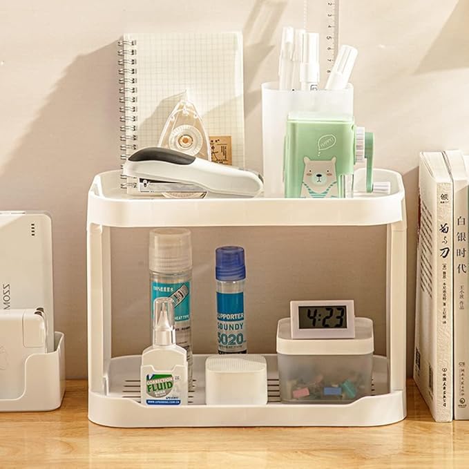 2PCS Kitchen Spice Rack or Bathroom Countertop Organizer, 2-Tier Desk Organizers，Mail Holder for Office Desk Organization, Gift for Teachers, Classmates, and Friends,White