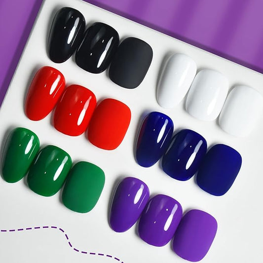 JODSONE 10ml Gel Nail Polish Set 6Colors Black White Red Deep Blue Dark Green Deep Purple All Seasons Neutral Soak Need U V/LED Lamp Curing