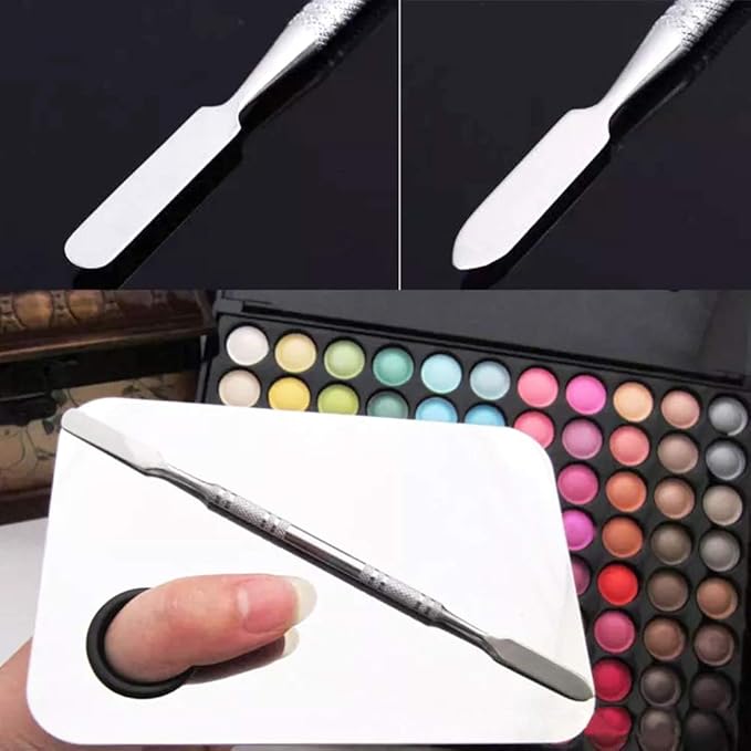 2 Pack Professional Makeup Palette, 2 Types Pro Lady Stainless Steel Cosmetic Artist Spatula with Spatula Tool for Mixing Foundation by ACKLLR, Silver