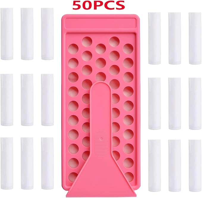 50 Lip Balm Container Kit with Filling Tray and Spatula, Round Tube Refillable Empty Tube 3 Colors, 0.15 oz, BPA Free, for DIY Homemade Lipstick Lipstick (50 white kits,)