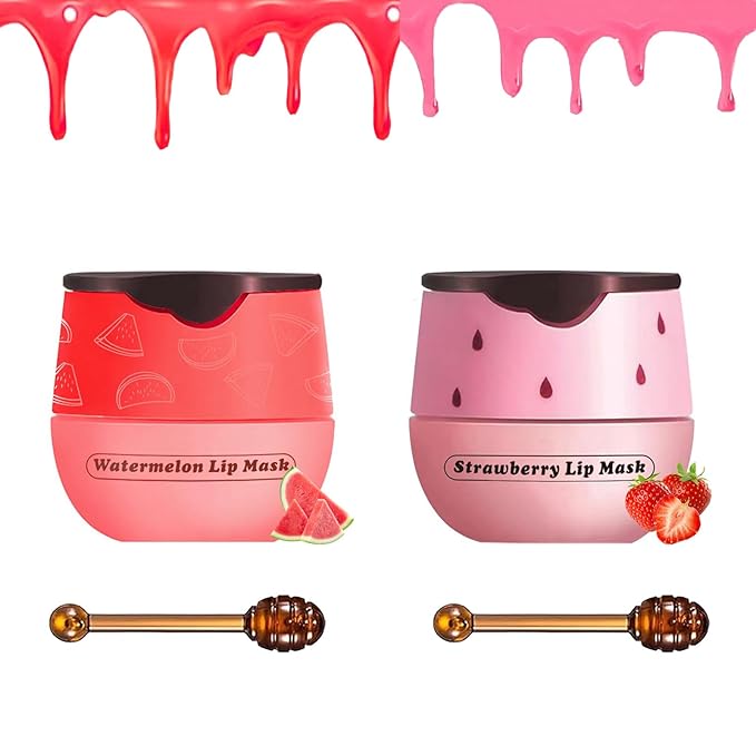 2 PCS Bee Lip Balm Honey Pot, Bee Lip Balm Sleeping Lip Mask Overnight with Sticks, Honey Pot Lip Balm Hydrating Exfoliating Prevention Dry and Crack Lip Scrubs