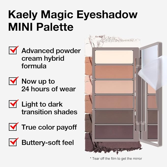 evpct 6 Colors Light Ivory Nude Brown Eyeshadow Palette, Stone Putty Taupe Black Cherry Dark Mauve Natural Matte High Pigment Mini Travel Eye Shadow Palette Makeup for Older Women, Built in Mirror