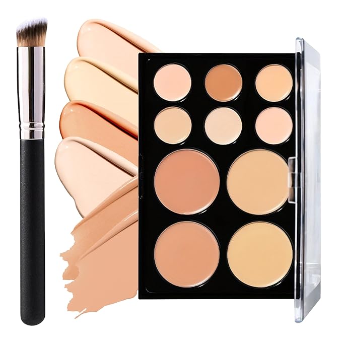 10 Colors Correcting Concealer Palette,Colors Corrector Palette,Moisturizing Full Coverage Liquid Foundation Cream Contour Makeup Palette with Brush