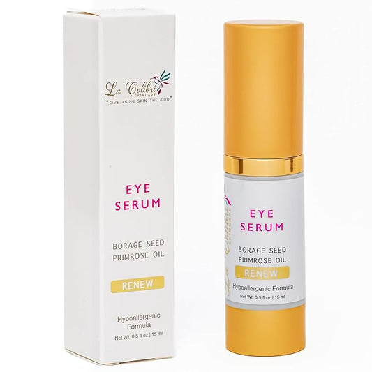 Renew Vegan Under Eye Serum for Dark Circles and Puffiness - Aging Skin Serum for Eye Bags, Fine Lines, Wrinkles, Crows Feet with Borage and Primrose - 0.5 Ounces