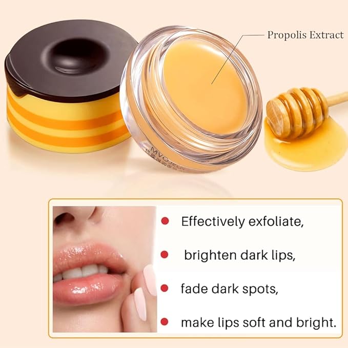 2 PCS Bee Lip Balm Honey Lip Balm Pot,Lip Exfoliating Lip Mask Hydrating & Prevention Dry and Cracked Lip Scrubs Exfoliator, Honey Lip Sleeping Mask Fade Lip Lines Bee Lip Balm
