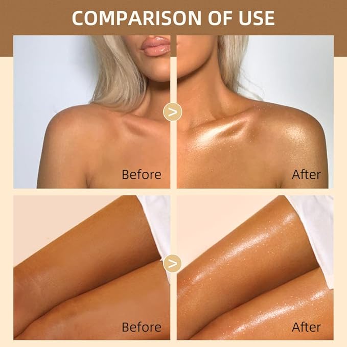 40ml Body Shimmer Oil,Liquid Body Illuminator, Waterproof Moisturizing And Glow For Face & Body, All-In-One Makeup Liquid Illuminator, Summer Body Luminizer,Makeup Brush Include (05#Gold)