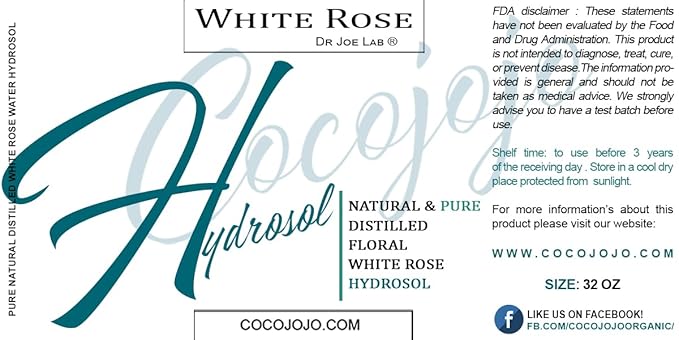 Dr Joe Lab White Rose Water Hydrosol - Pure Natural Distilled Bulgarian Rosewater Non-GMO Vegan Hydrating Toning Spray Mist Face Hair Skin Pores Locs Dreads - Packaging May Vary (32 oz)