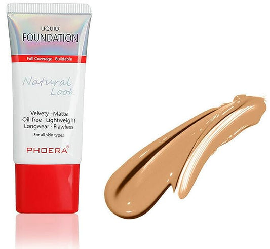 AQUAPURITY PHOERA Full Coverage Foundation New Formula Waterproof Long Lasting Oil Free Velvet Matte Liquid Foundation for Oily Skin Flawless Makeup Base Cream Concealer (105 Sand)