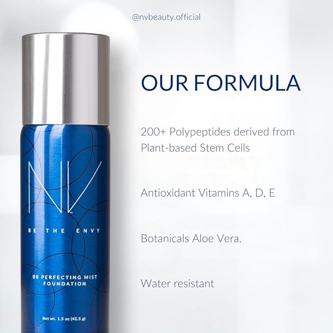 NV BB Perfecting Mist Foundation Buildable Coverage Professional Airbrush Makeup with Plant-based Stem Cell Polypeptides, Vitamins A, D, E and Aloe, 1.5 ounces, Cool Toffee