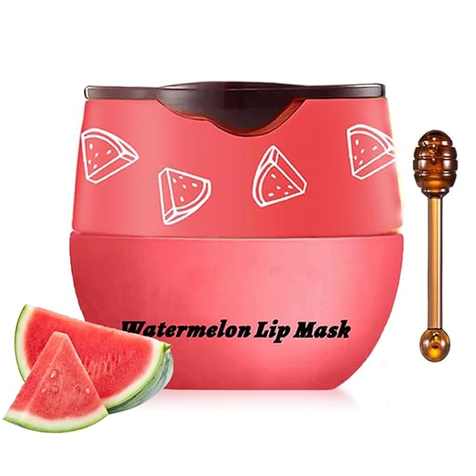 1PCS Lip Balm Honey Lip Balm, Honey Pot Lip Balm Sleeping Lip Mask with Brush, Hydrating & Prevention Dry and Cracked, Lip Scrubs Exfoliator & Moisturizer