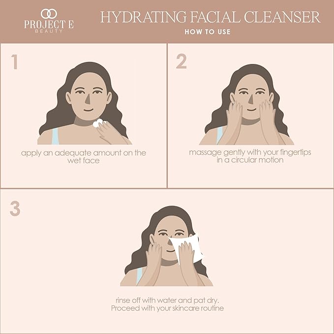 Project E Beauty Hydrating Facial Cleanser Gentle Cleansing | Removes Dirt, Oil & Makeup | Moisturizes & Hydrates | Brightens Complexion | Non-Foaming Formula | For All Skin Types | 125g
