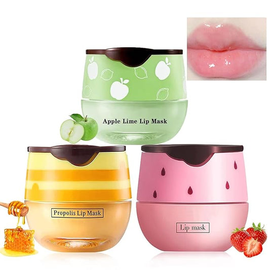 3 Pcs Bee Lip Balm Honey Pot,Honey Strawberry Lime Lip Mask,Lip Balm Moisturizing Lip Sleep Mask with Stick Hydrating & Prevention Dry and Cracked (Honey Strawberry Lime)
